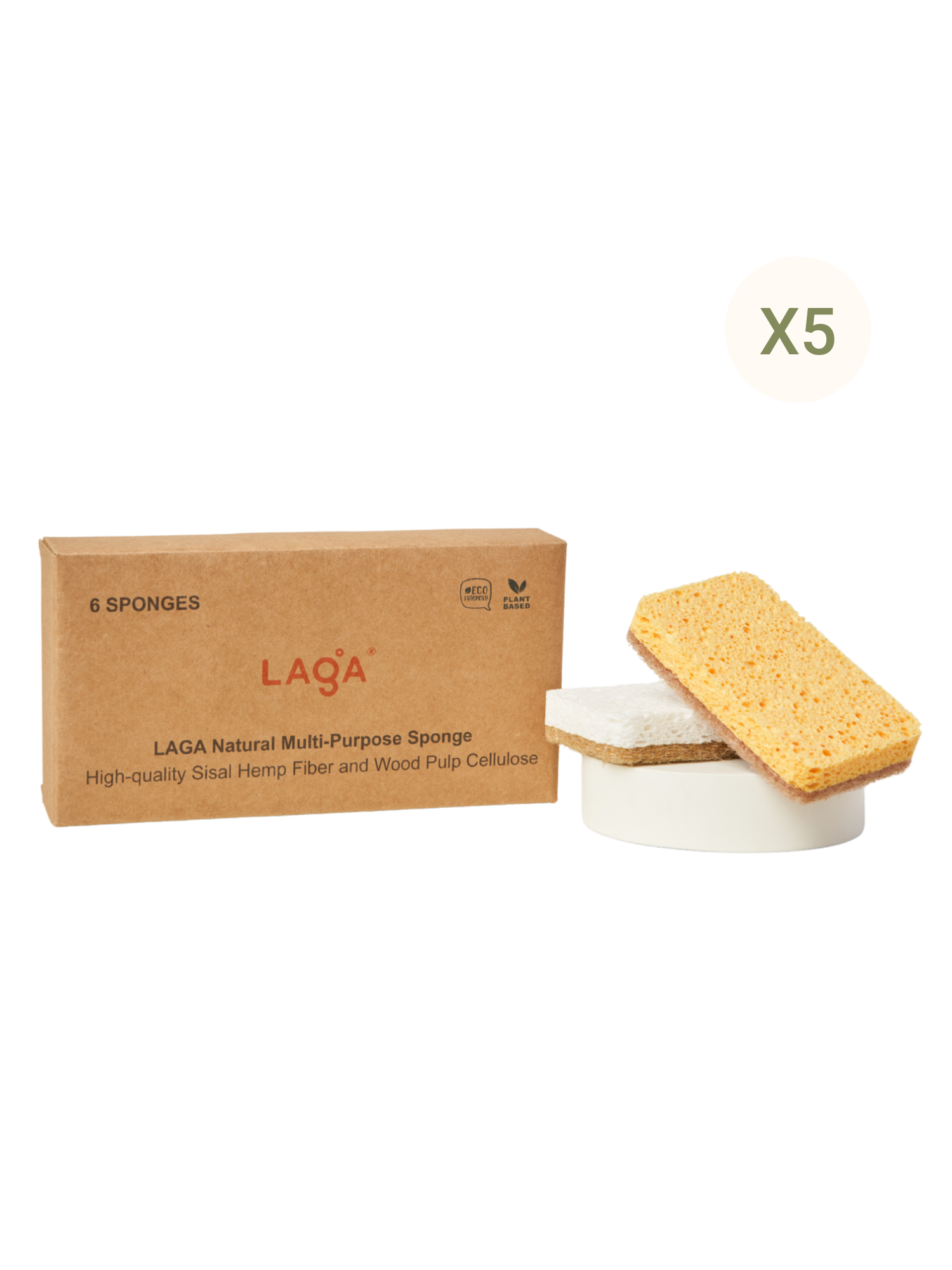 [x5] LAGA Natural Dish Sponge with Coconut Fiber