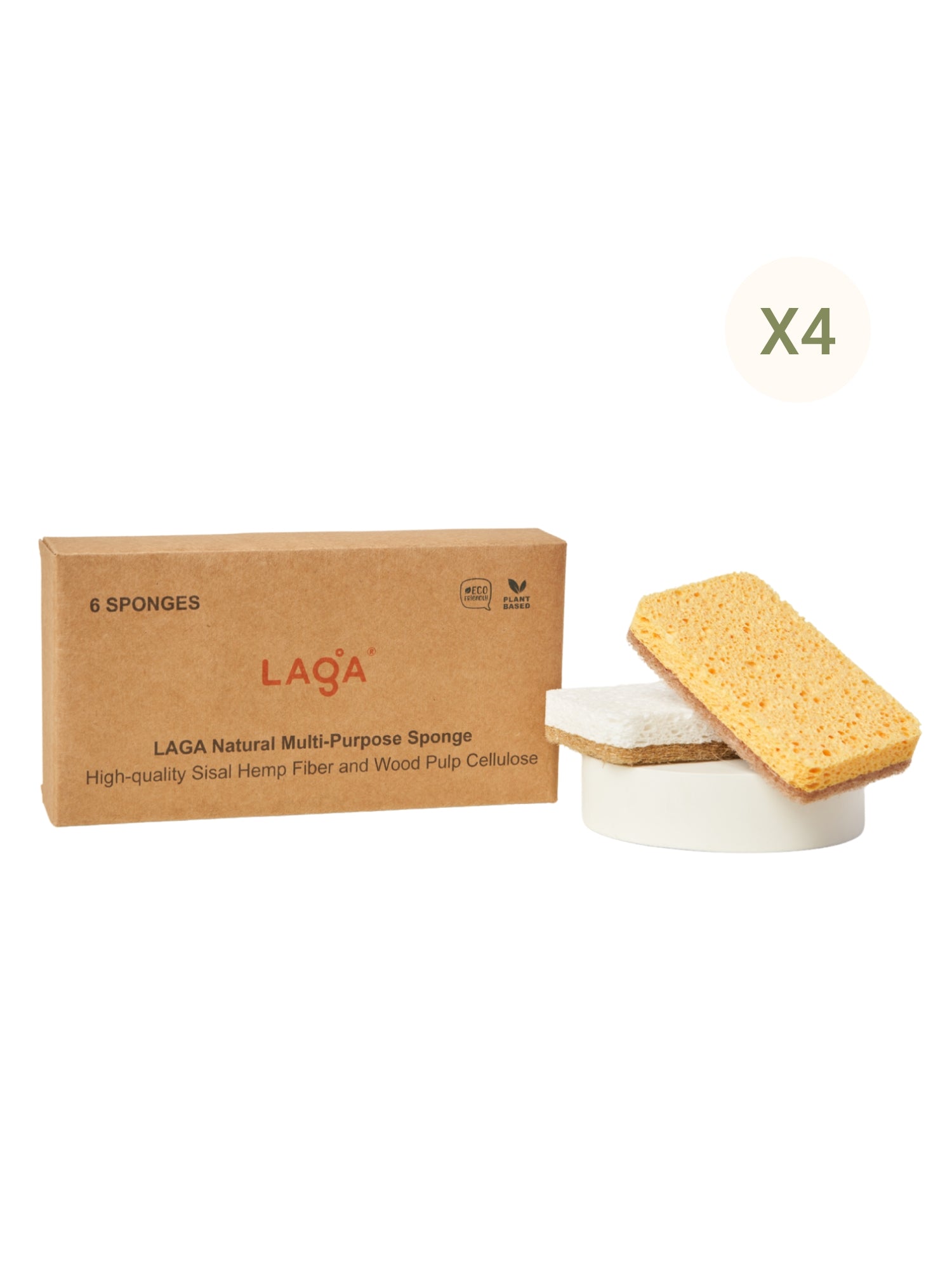 [x4] LAGA Natural Dish Sponge with Coconut Fiber